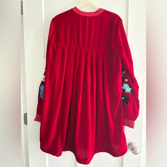 Free People MIA Red Velour Velvet Floral Embroidered Dress - Picture 7 of 7
